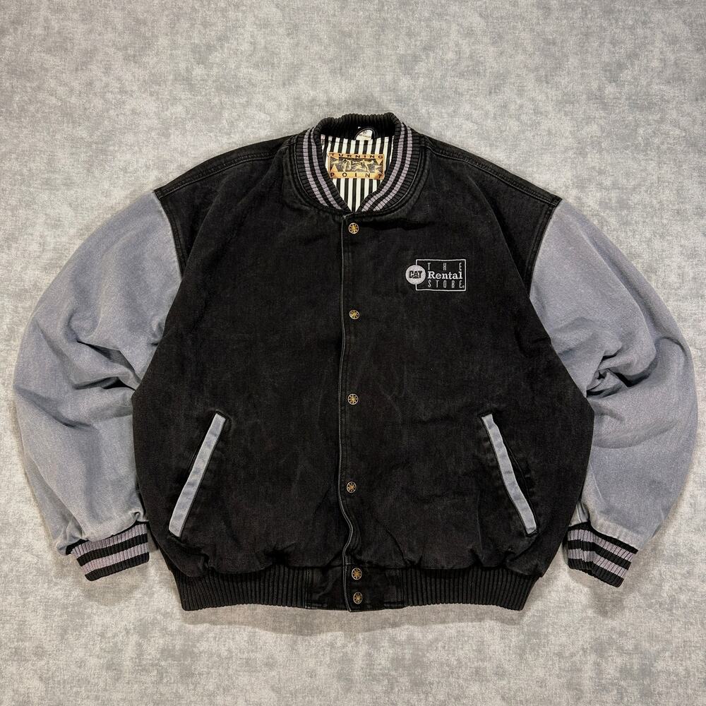 Vintage CAT Caterpillar The Rental Store Turning Point Varsity Jacket XL Denim